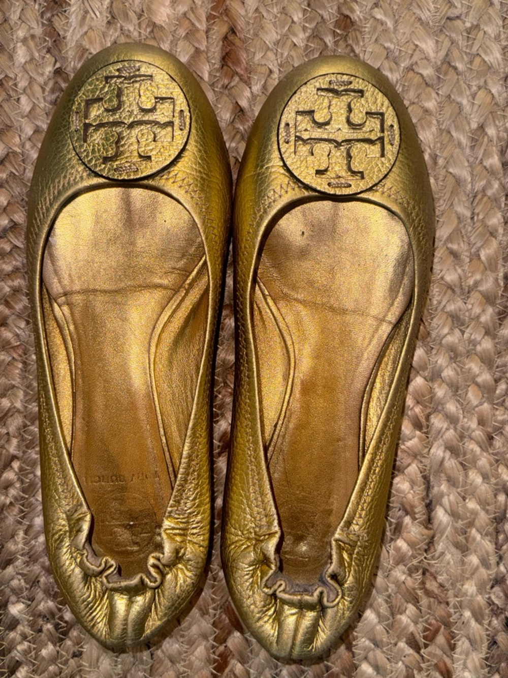 Tory Burch Metallic Gold Logo Ballet Flats